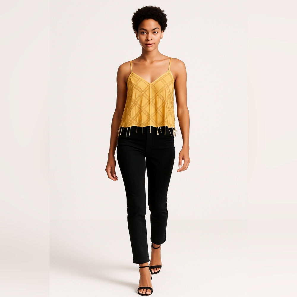 NWT Free People Elegant Yellow Beaded Sequence Women's Top